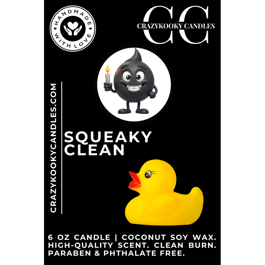 SQUEAKY CLEAN - Funny Candle, Scented Coconut Soy Candle, 6oz
