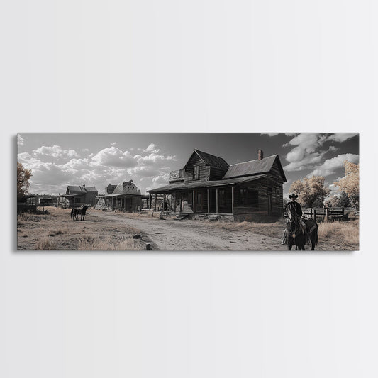 Western Town, Cowboy Art, Old West Wall Art, Rustic Wall Art, Farmhouse Decor, Historical Landscape Art, Panoramic Art, Canvas Print