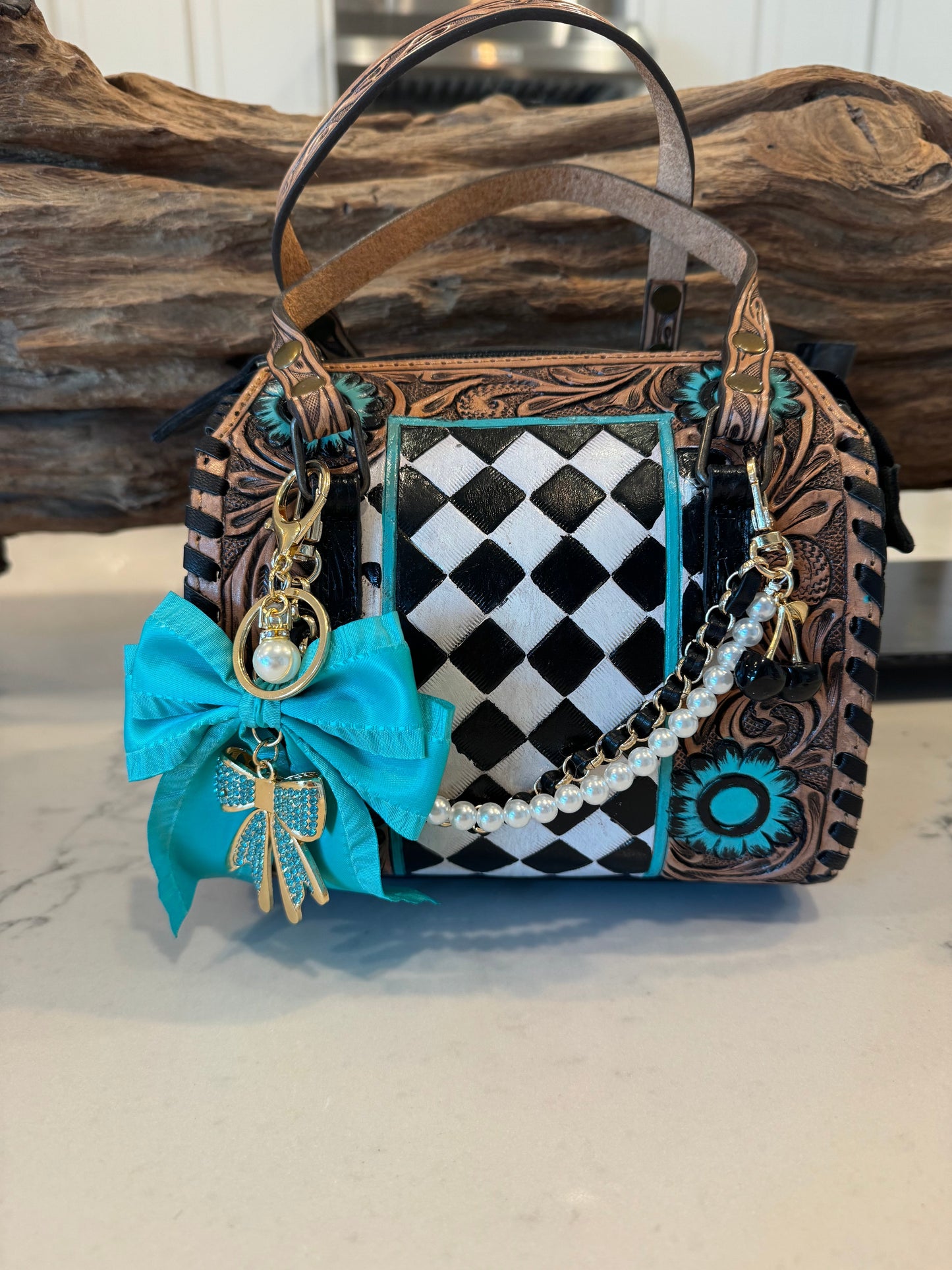 Wonderland Turquoise Rodeo Royale Checkered Mini Speedy Bag
