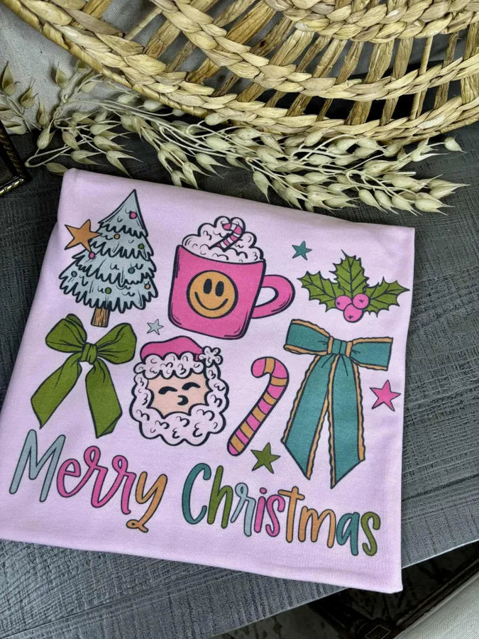Merry Christmas Mug and Bows (Gildan Tee)