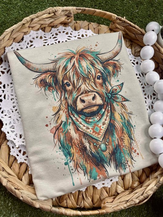 Rust and Turquoise Highland (Gildan Tee)