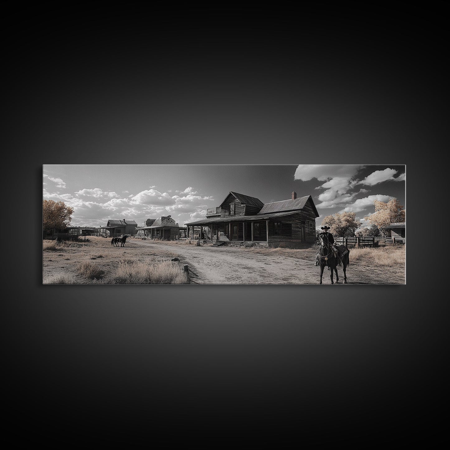 Western Town, Cowboy Art, Old West Wall Art, Rustic Wall Art, Farmhouse Decor, Historical Landscape Art, Panoramic Art, Canvas Print