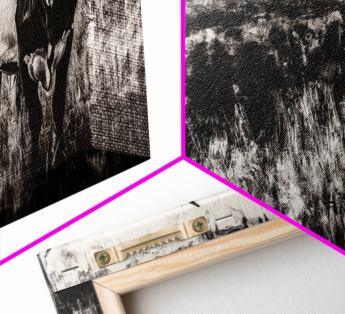 Texas Longhorn, Rustic Farmhouse, Black and White Western Art, Framed Canvas Print, Country Home Decor, Rustic Living Room Wall Art