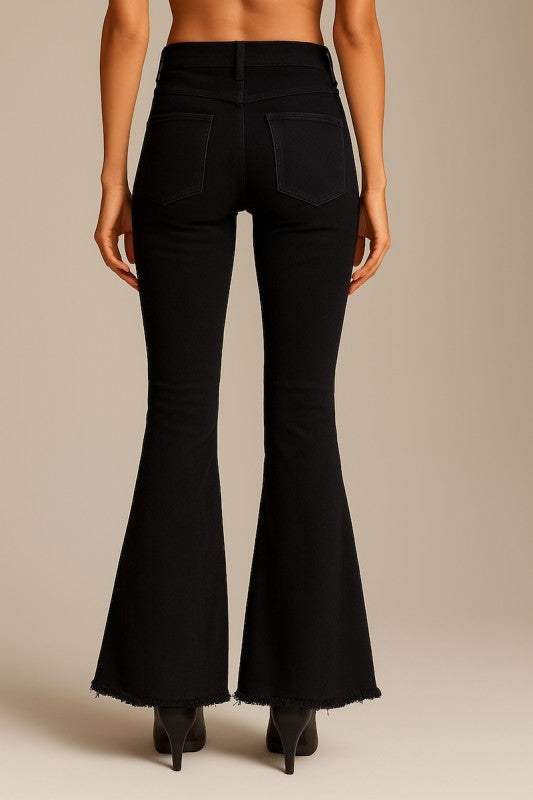 Red Suede Chap Panel Bell Bottom Jeans -32” Inseam