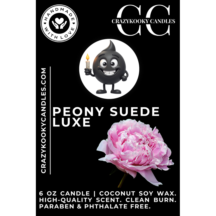 PEONY SUEDE LUXE - Funny Candle, Scented Coconut Soy Candle, 6oz
