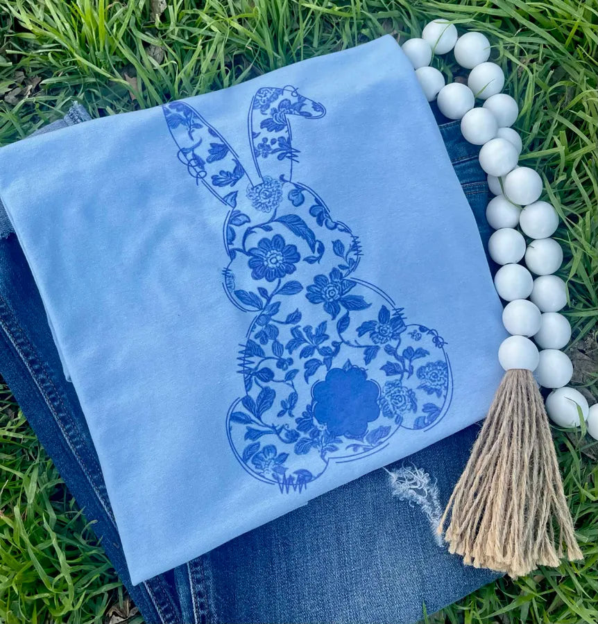 Navy Floral Bunny (Gildan Tee)