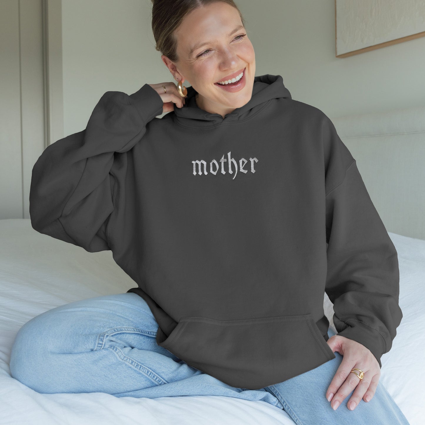 'Mother' Edgy Gothic Embroidered Gray Hoodie