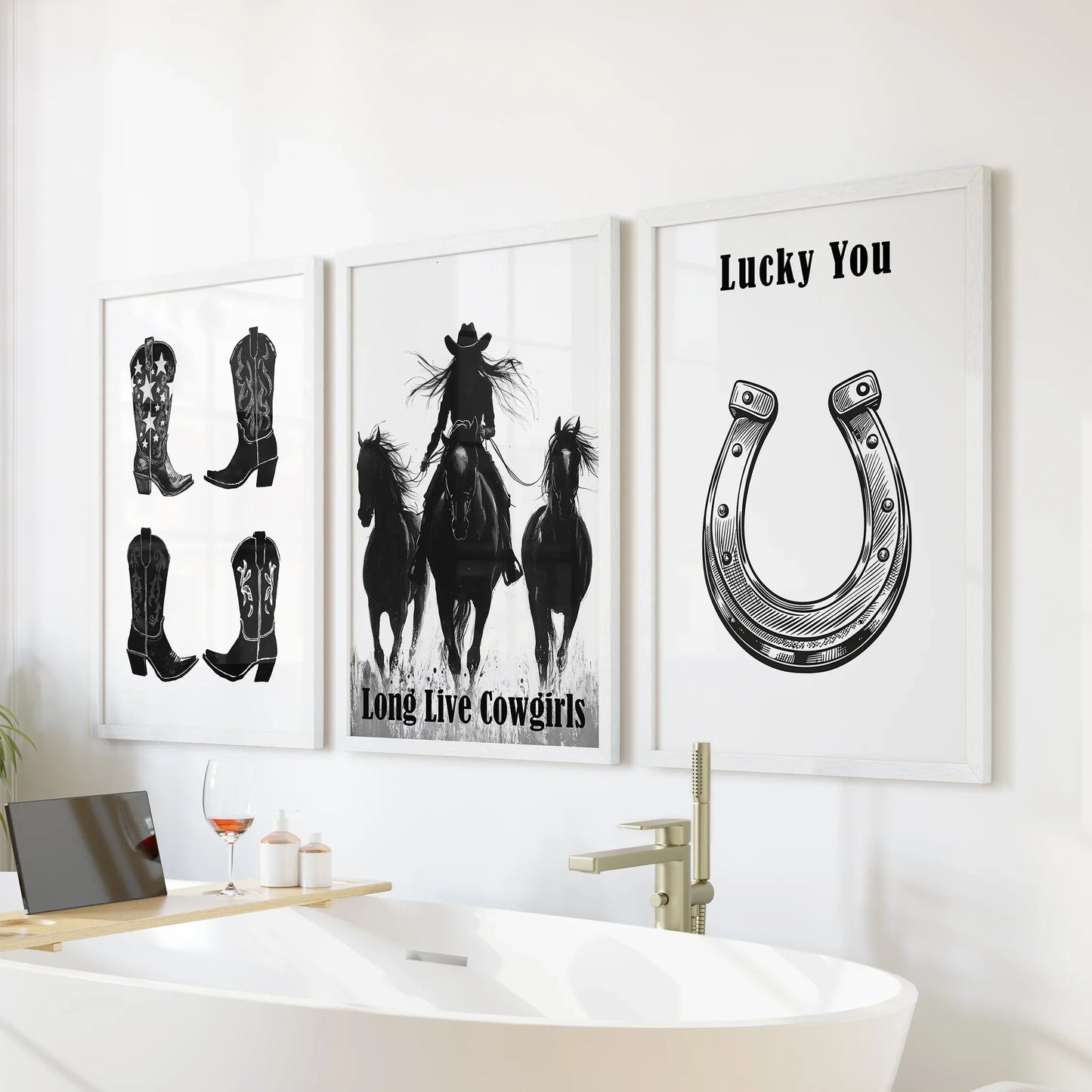 Western Cowgirl Wall Art Set of 3. Rustic Ranch Decor
